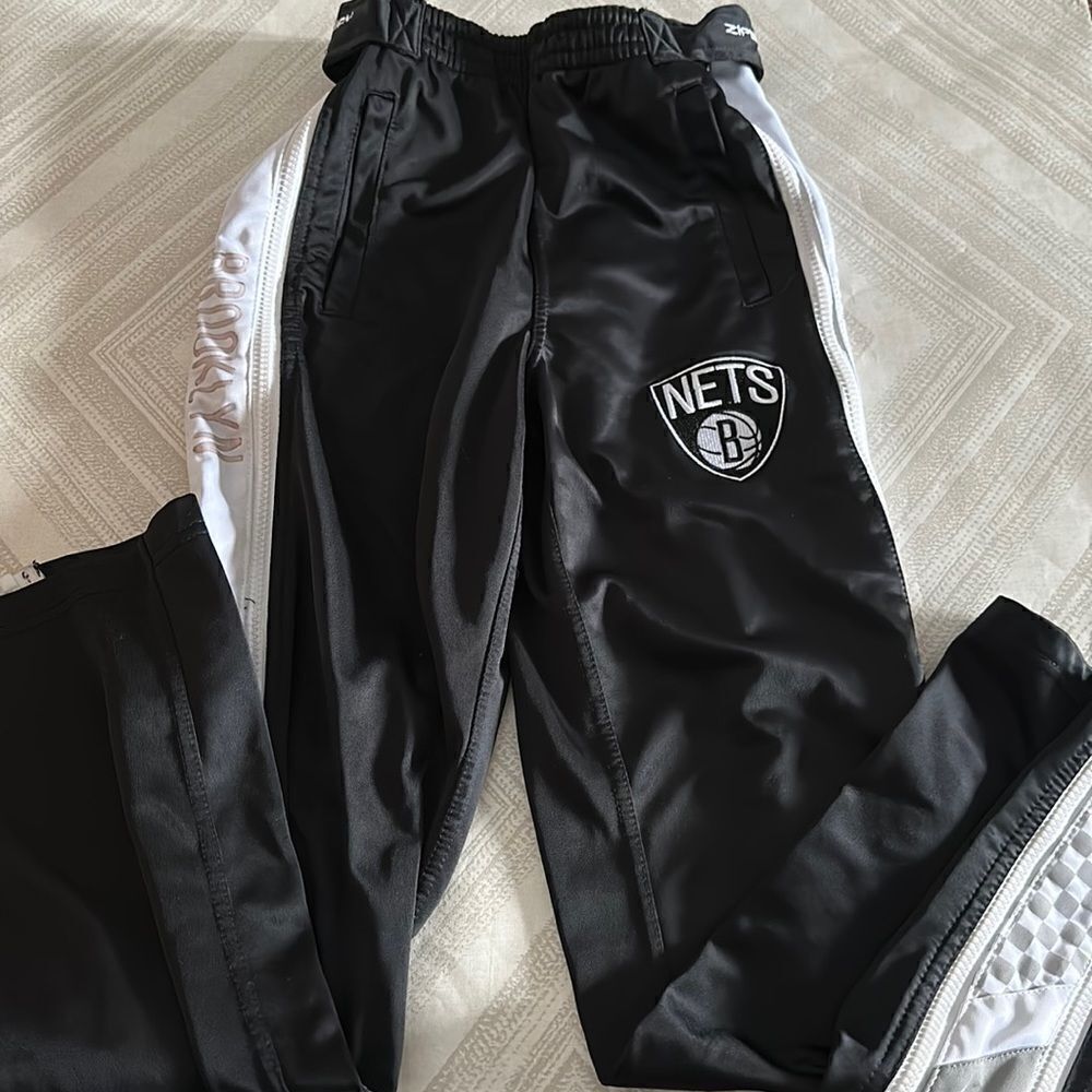NBA Boys NJ Nets Zipway Black & White Pants